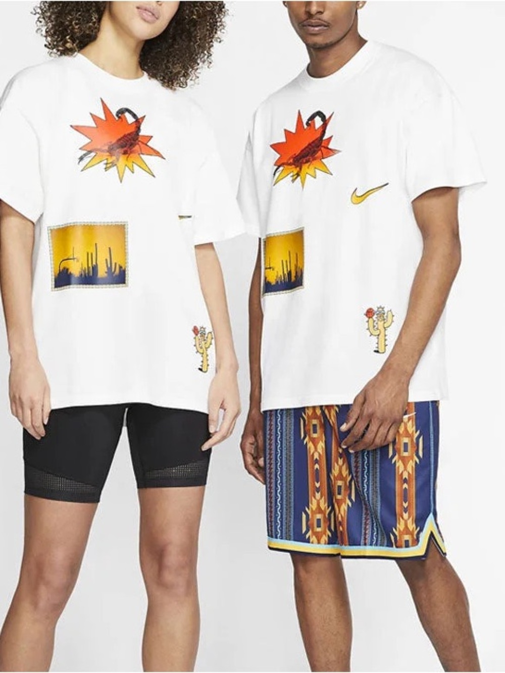 Nike White Short-Sleeve Graphic Tee with Orange Scorpion & Yellow Swoosh